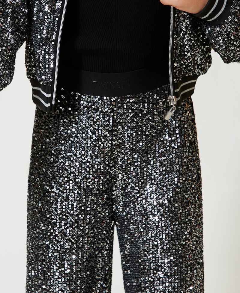 Full sequin palazzo trousers Metallic Gunmetal Girl 242GJ2351_11826_04