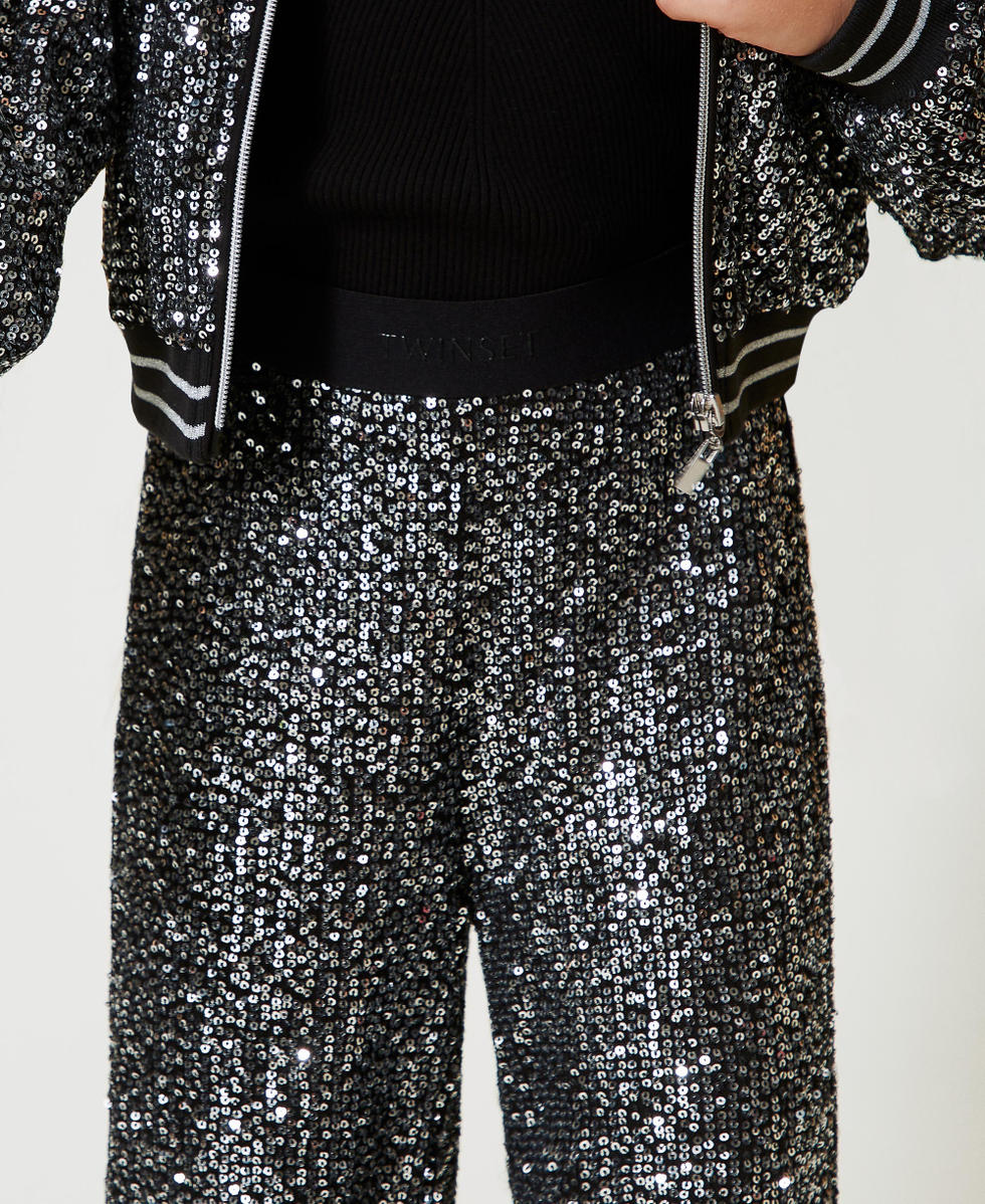 Pantalon palazzo avec sequins all-over Canon de Fusil M&eacute;tallis&eacute; Fille 242GJ2351_11826_04