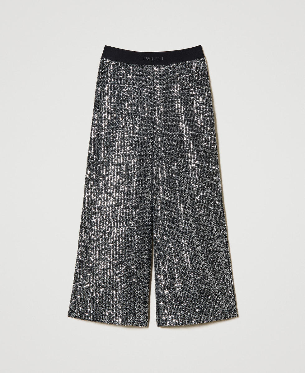 Pantalon palazzo avec sequins all-over Canon de Fusil M&eacute;tallis&eacute; Fille 242GJ2351_11826_S0
