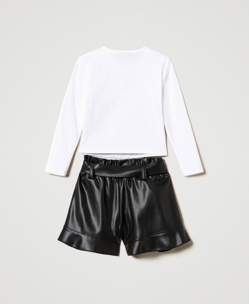 T-shirt with print and shorts with ruffles Bicolour Off White / Black Girl 242GJ2410_02722_S0