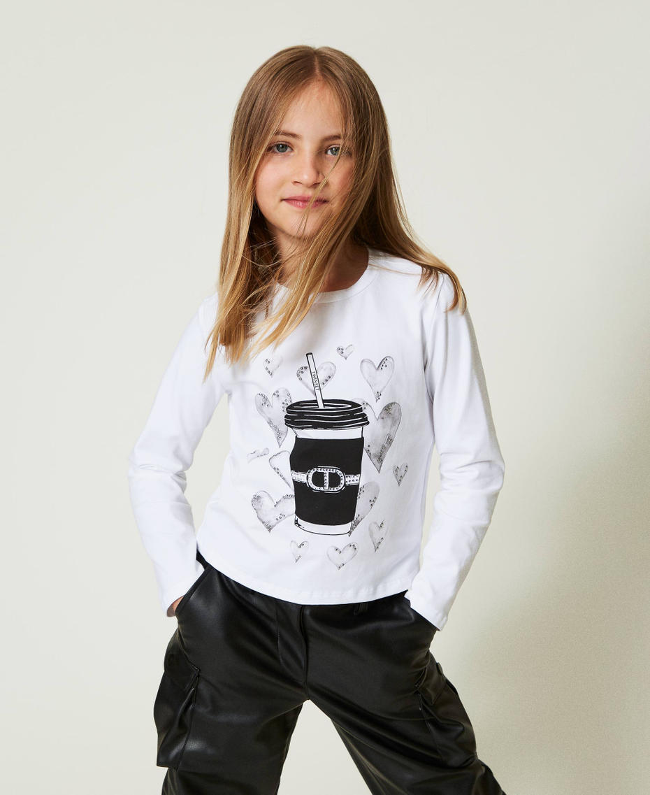 T-shirt with print and rhinestones Off White Girl 242GJ2430_00526_01