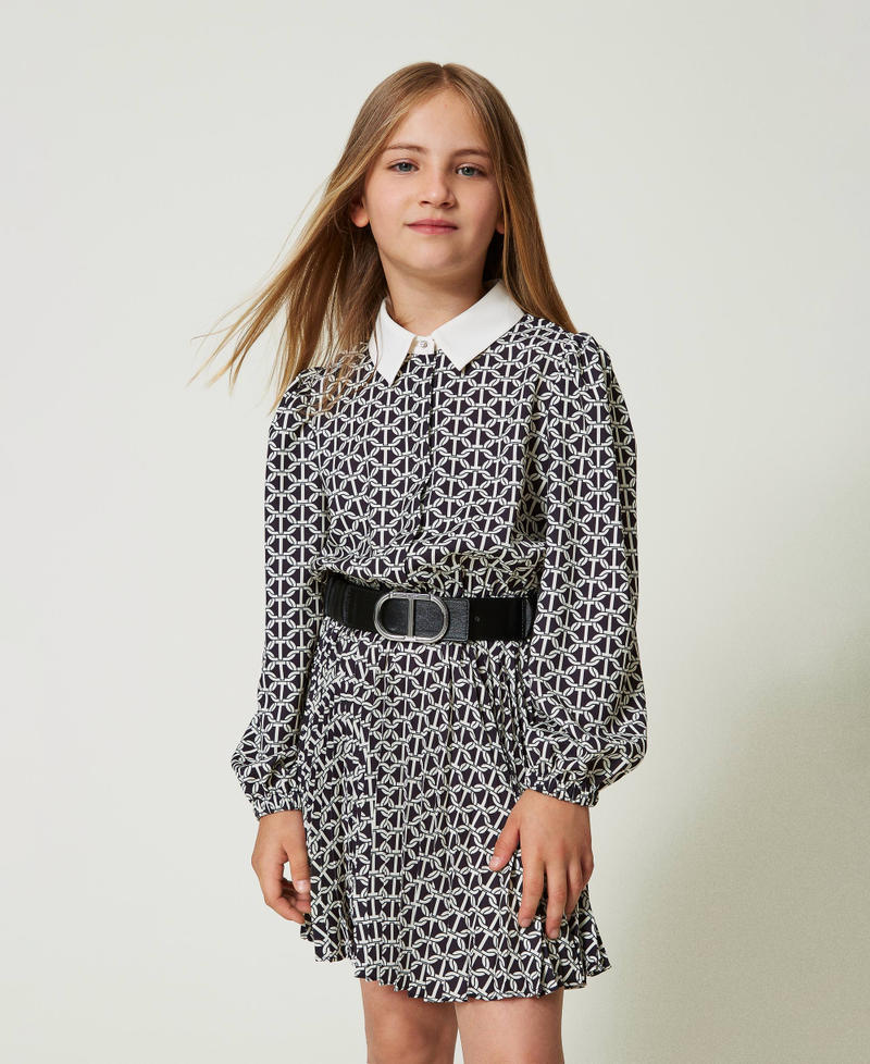 Robe courte en cr&ecirc;pe de Chine avec imprim&eacute;