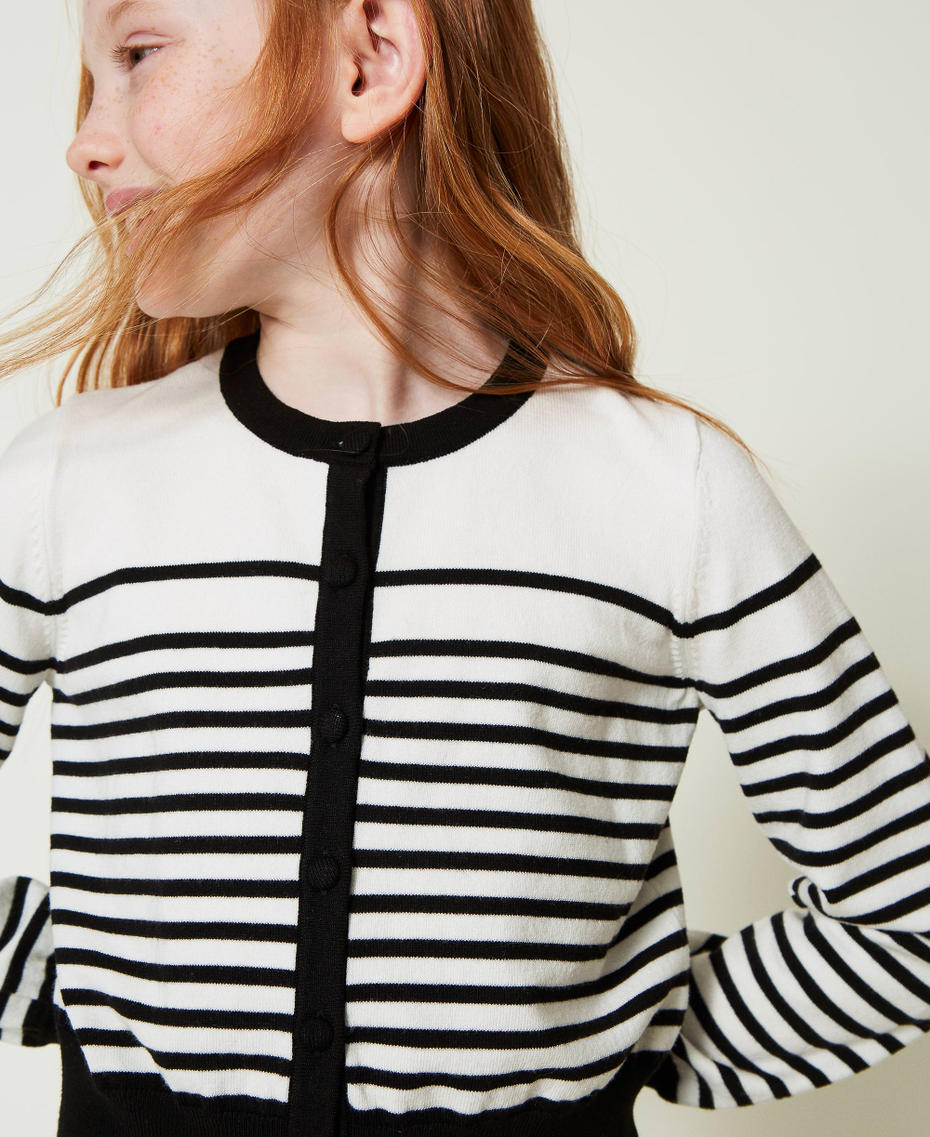 Striped cardigan with jacquard logo Bicolour Off White / Black Girl 242GJ3031_02722_04