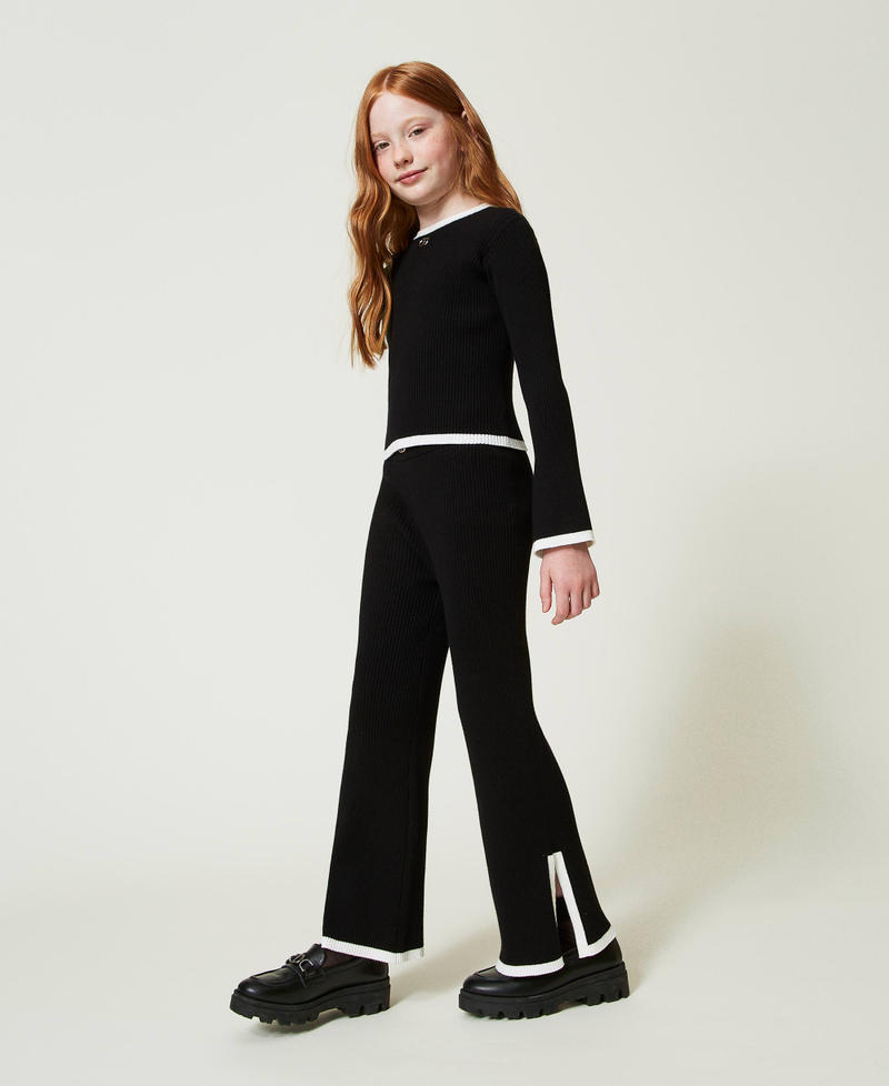 Ribbed jumper and wide trousers Bicolour Black / Off White Girl 242GJ3042_02714_02