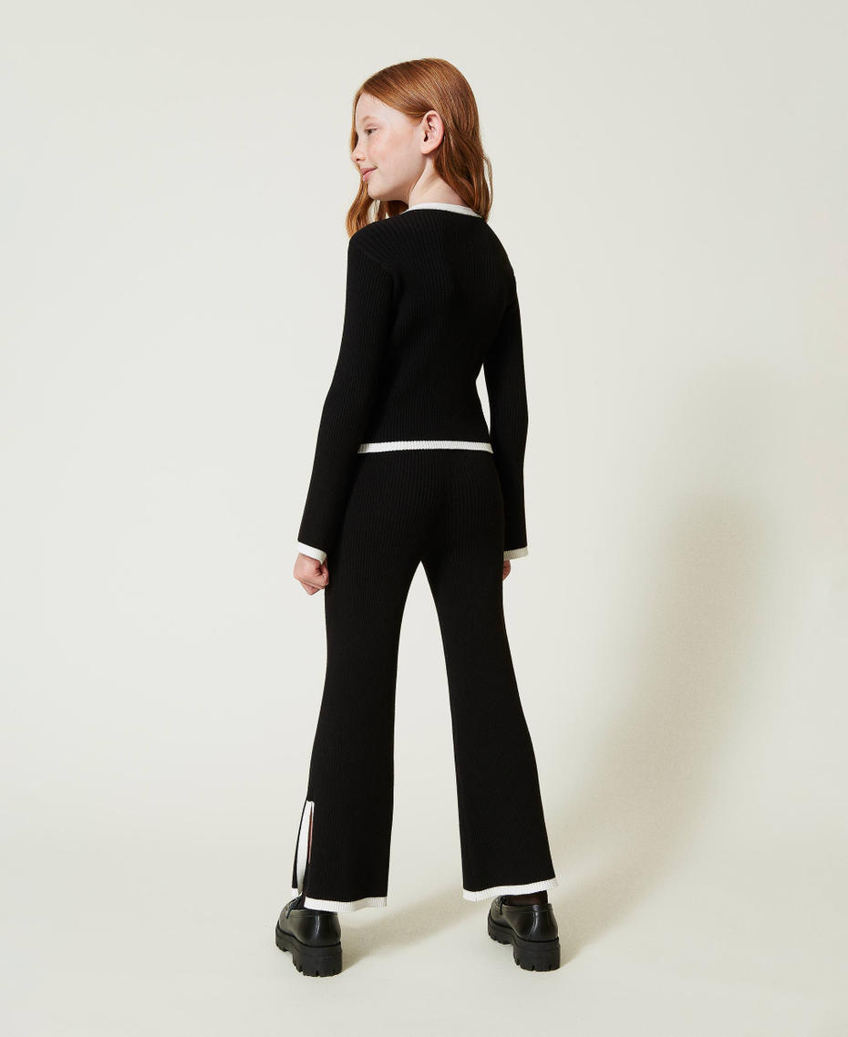 Ribbed jumper and wide trousers Bicolour Black / Off White Girl 242GJ3042_02714_03