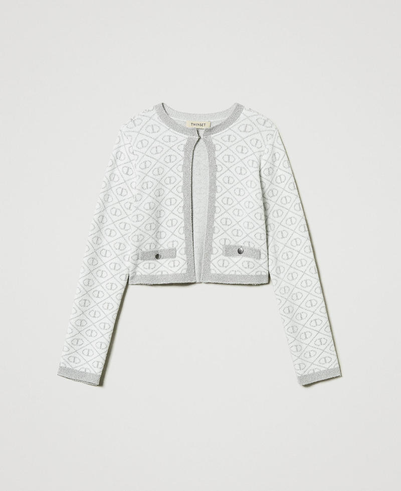 Jacquard knit jacket with Oval T Two-tone Off White / Metallic Silver Girl 242GJ3060_11836_S0