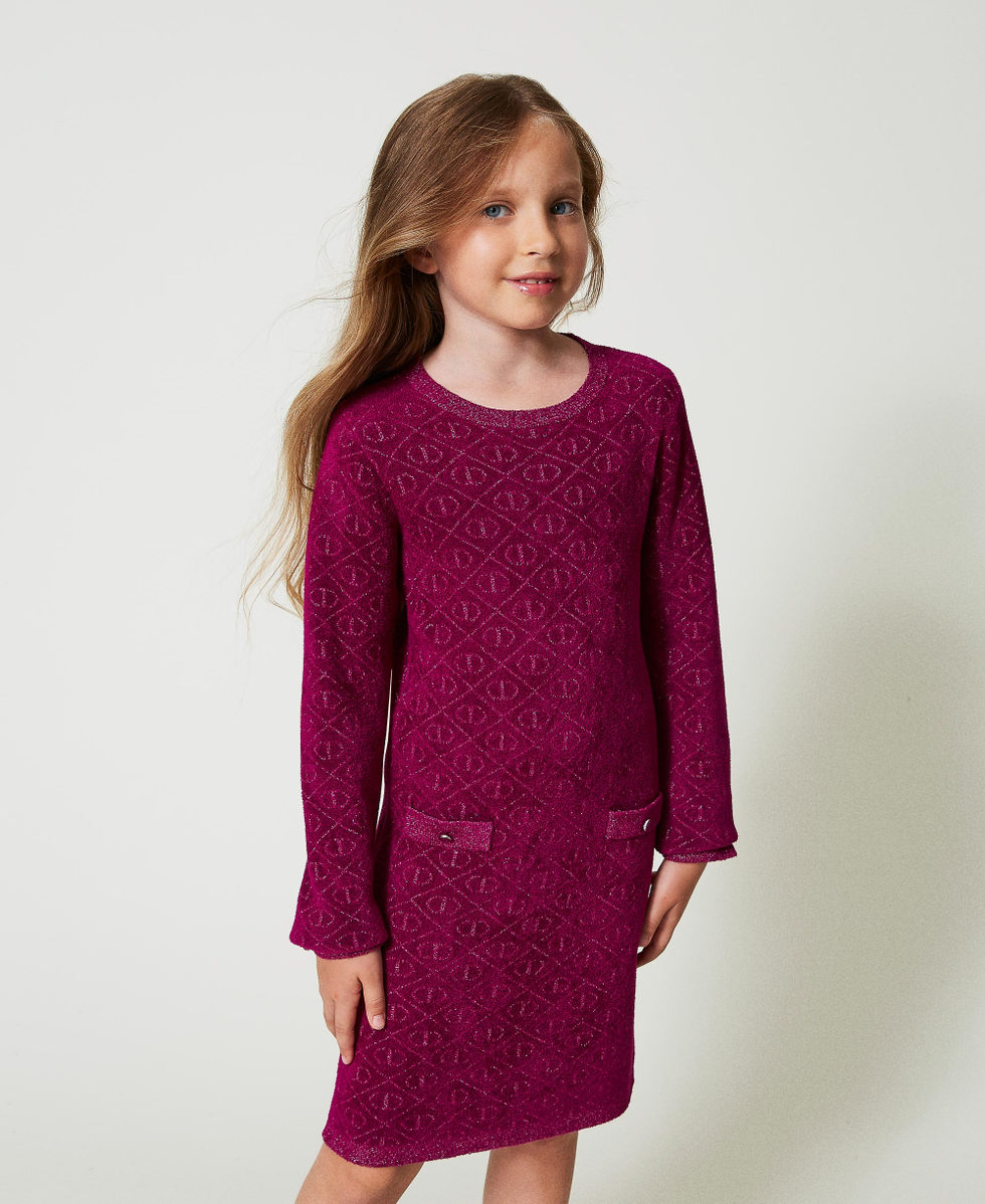 Jacquard knit short dress with Oval T Girl, Purple | TWINSET Milano