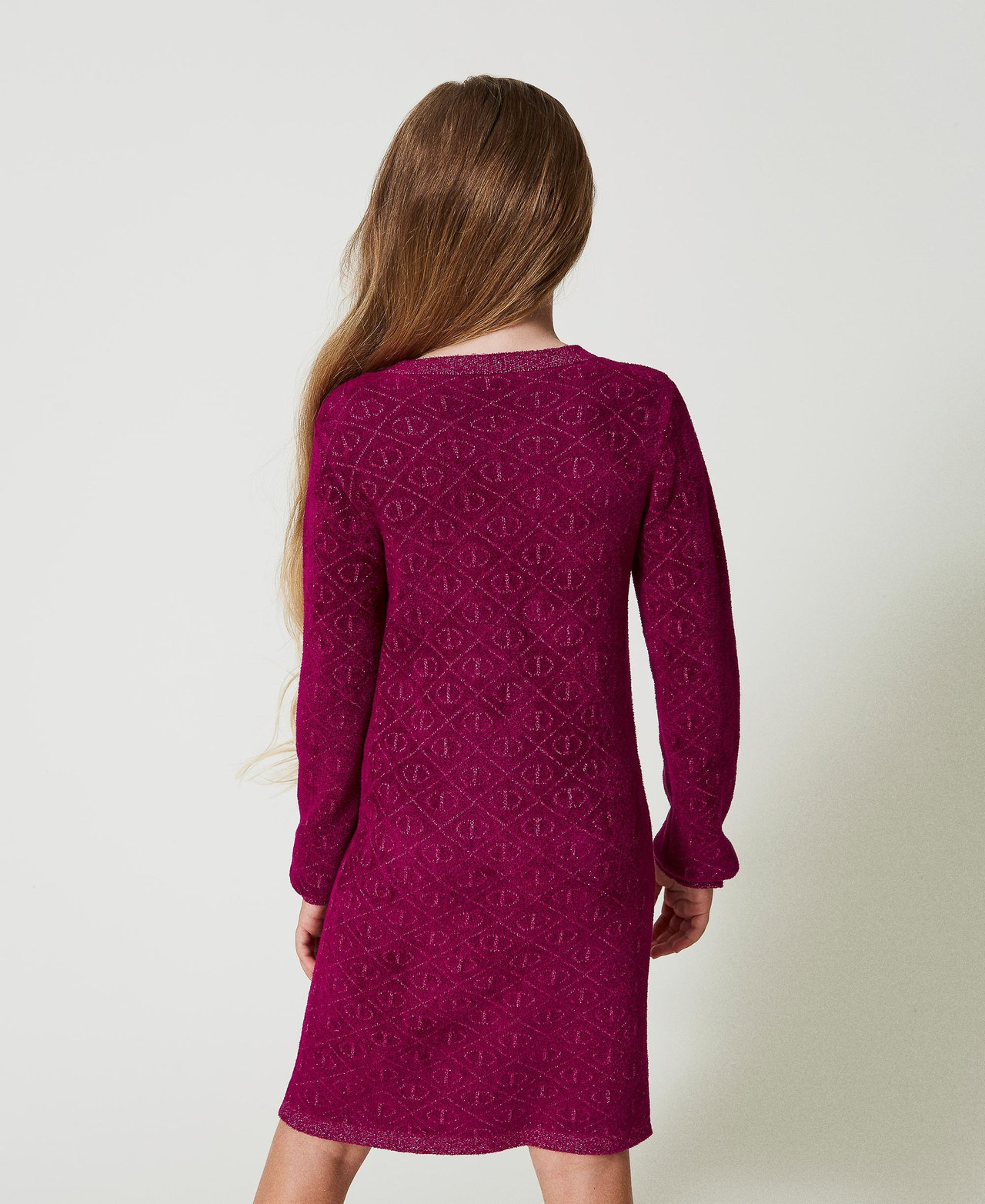 Abito corto in maglia jacquard con Oval T Bicolor Magenta Purple / Pink Orchid Bambina 242GJ3061_11808_03