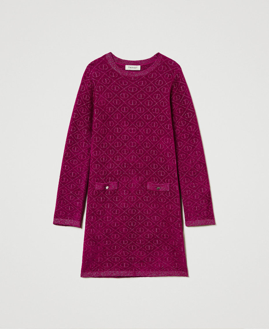 Abito corto in maglia jacquard con Oval T Bicolor Magenta Purple / Pink Orchid Bambina 242GJ3061_11808_S0