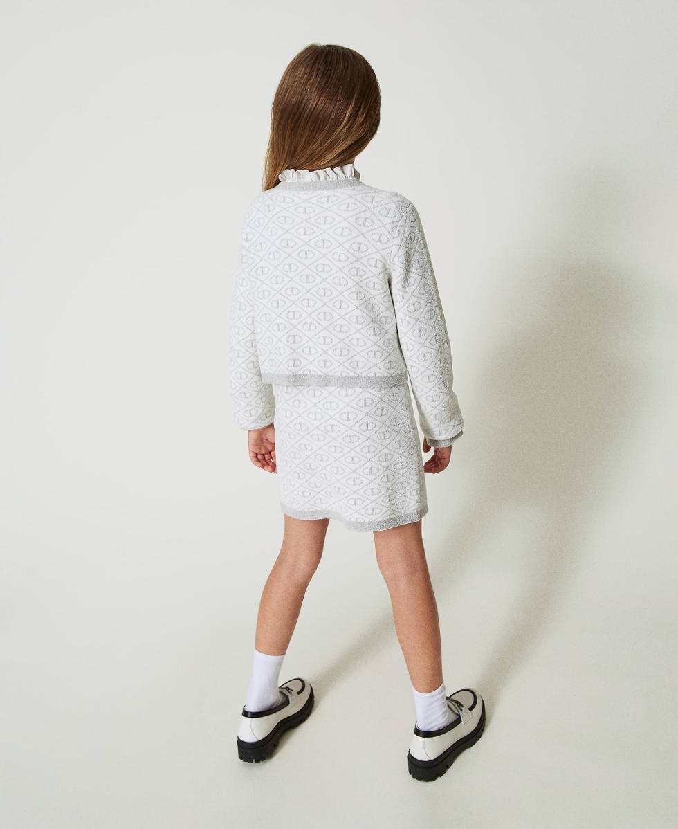 Jacquard knit short skirt with Oval T Girl, White | TWINSET Milano