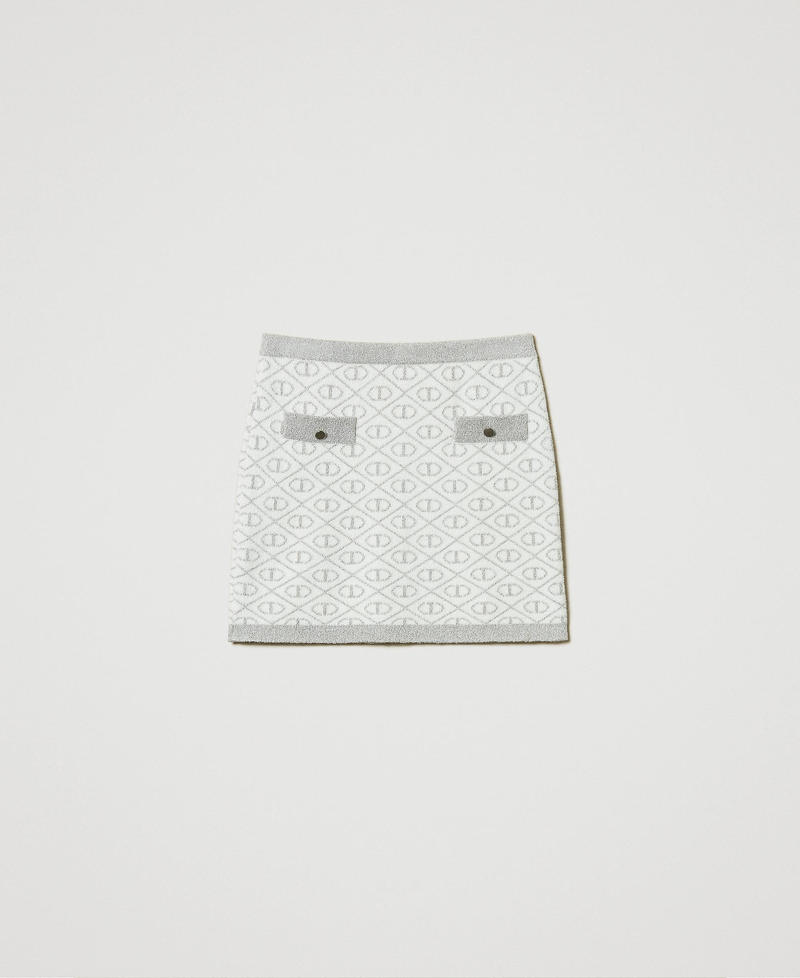 Jacquard knit short skirt with Oval T Two-tone Off White / Metallic Silver Girl 242GJ3064_11836_0S