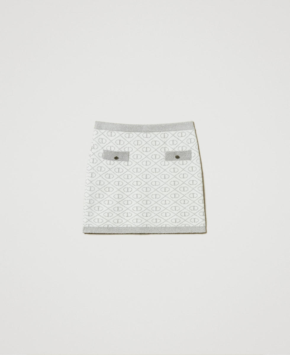 Jacquard knit short skirt with Oval T Girl, White | TWINSET Milano
