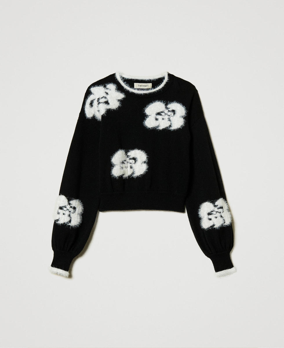 Pull avec fleurs incrust&eacute;es Bicolore Noir / Blanc Cass&eacute; Fille 242GJ3070_02714_S0