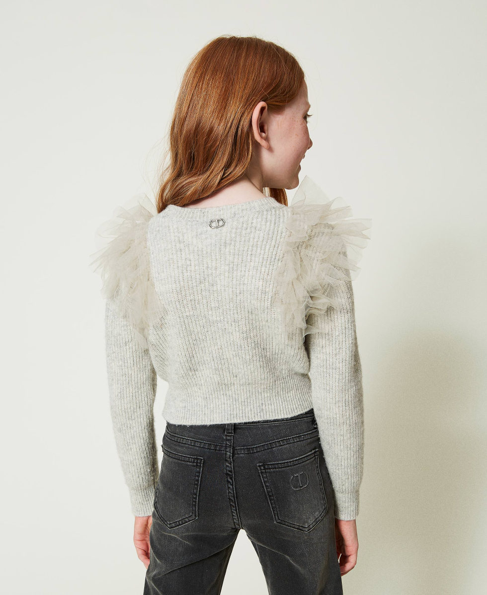 Regular-Fit-Pullover mit T&uuml;llvolants Grau Melange M&auml;dchen 242GJ3080_00082_03
