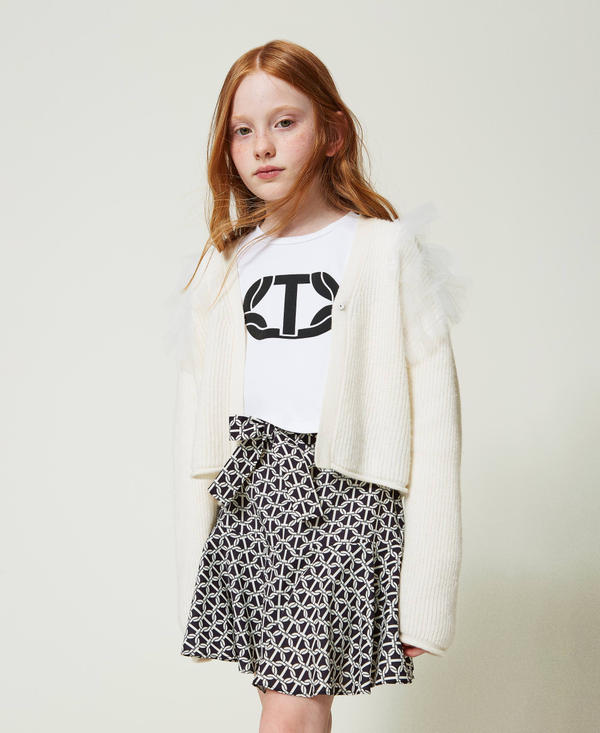 Regular fit cardigan with tulle flounces