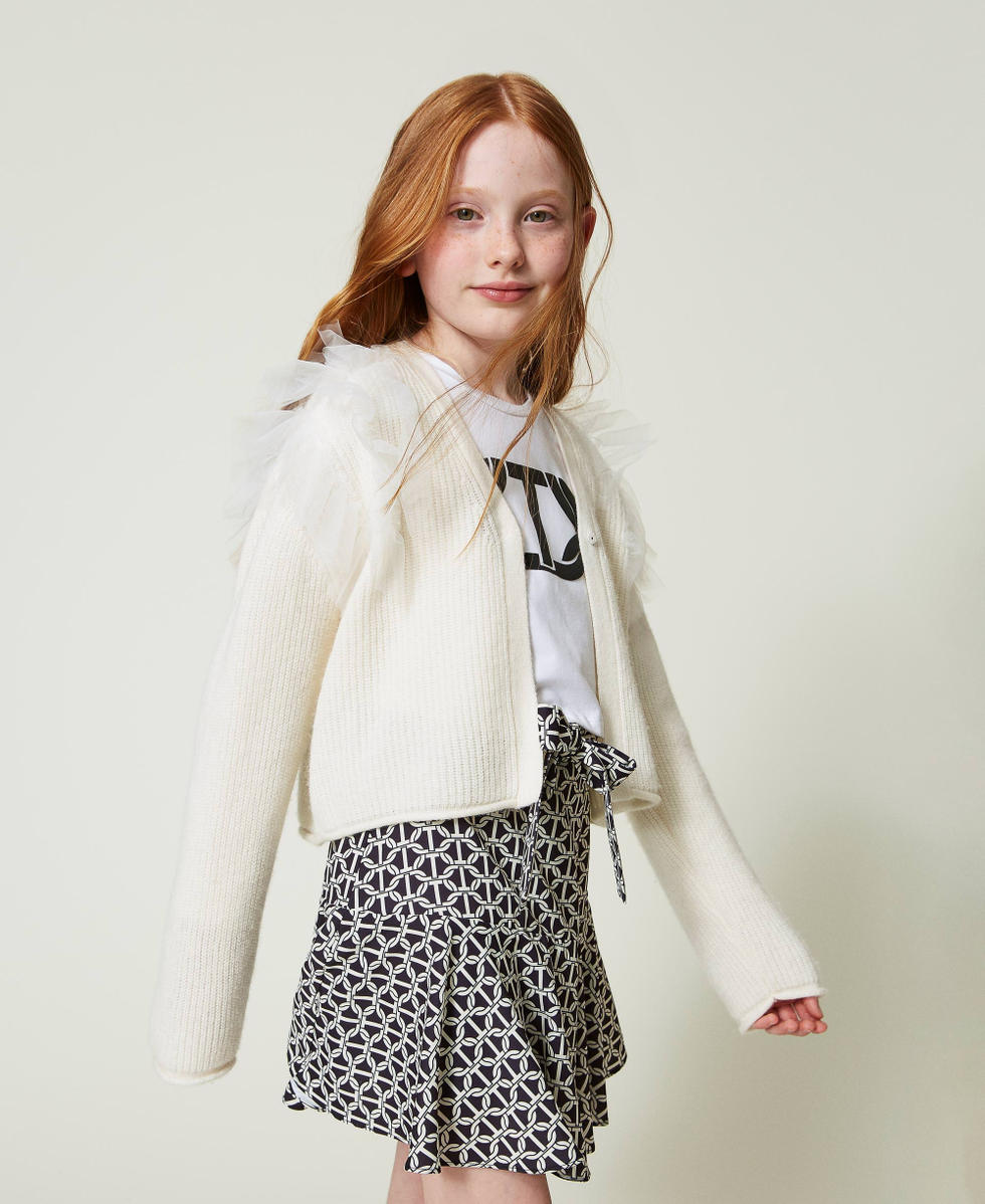 Regular-Fit-Cardigan mit T&uuml;llvolants Mattwei&szlig; M&auml;dchen 242GJ3081_00526_02