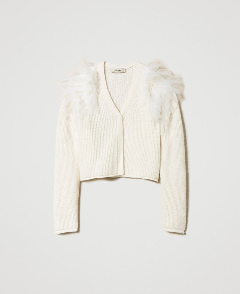 Regular fit cardigan with tulle flounces Off White Girl 242GJ3081_00526_S0