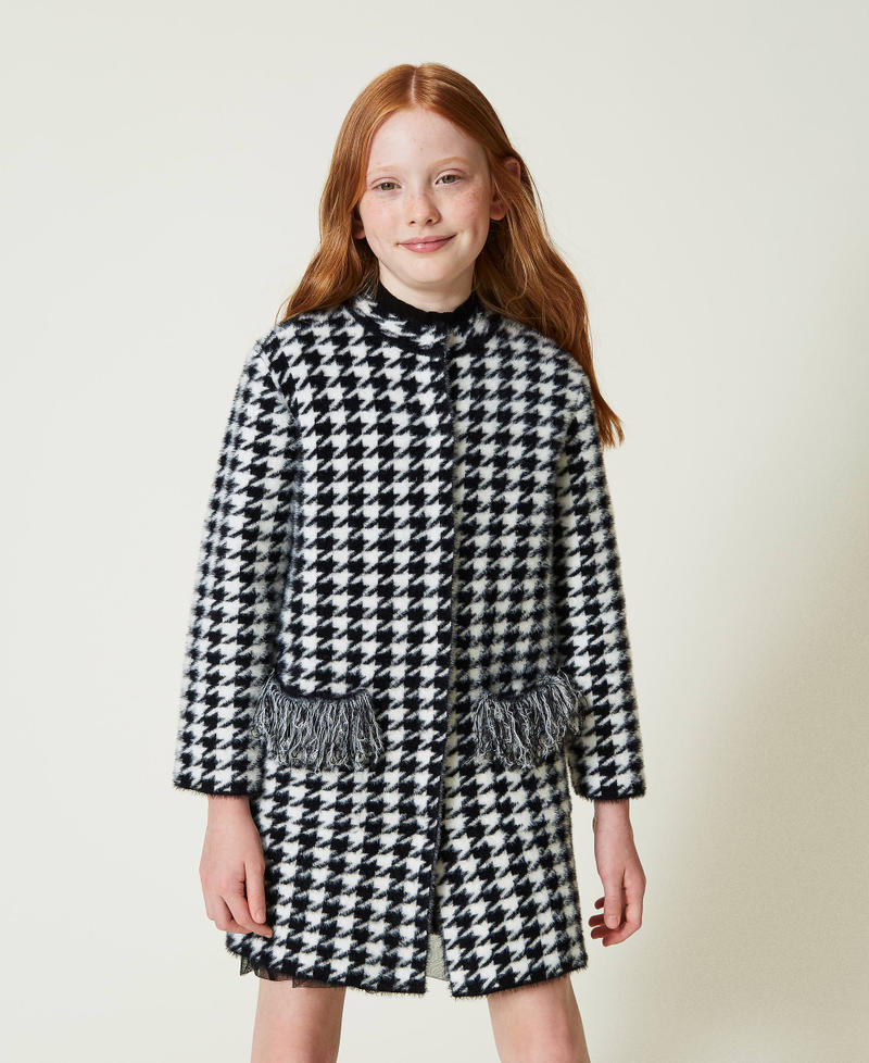 Jacquard knit coat with houndstooth pattern Bicolour Black / Off White Girl 242GJ3090_02714_02