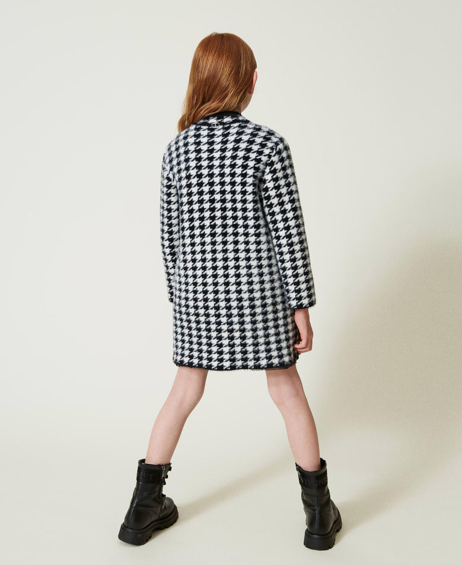 Jacquard knit coat with houndstooth pattern Bicolour Black / Off White Girl 242GJ3090_02714_03