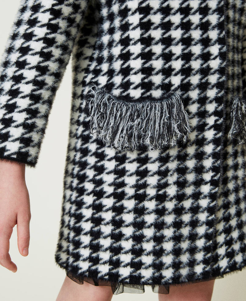 Jacquard knit coat with houndstooth pattern Bicolour Black / Off White Girl 242GJ3090_02714_04