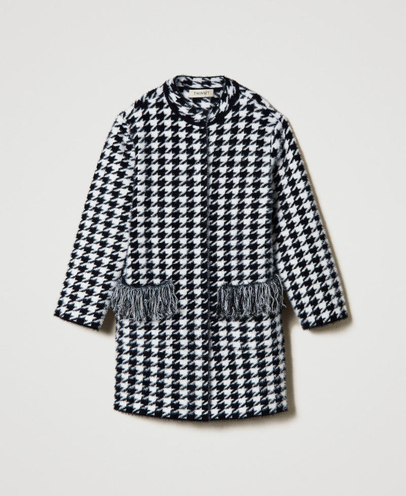 Jacquard knit coat with houndstooth pattern Bicolour Black / Off White Girl 242GJ3090_02714_0S