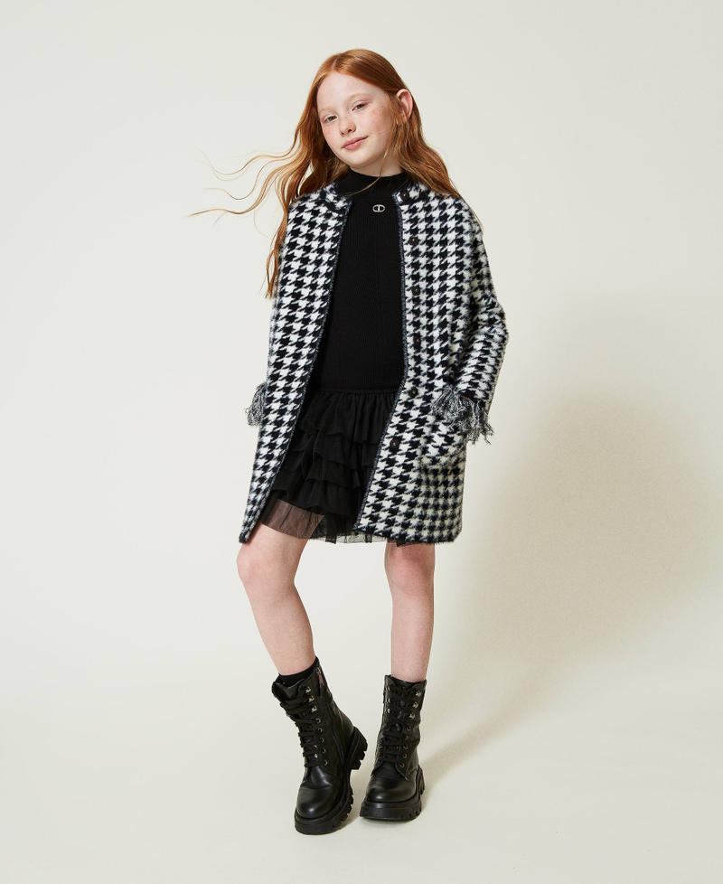 Jacquard knit coat with houndstooth pattern