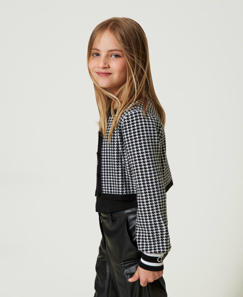 Jacke aus Jacquard-Strick mit Hahnentrittmuster