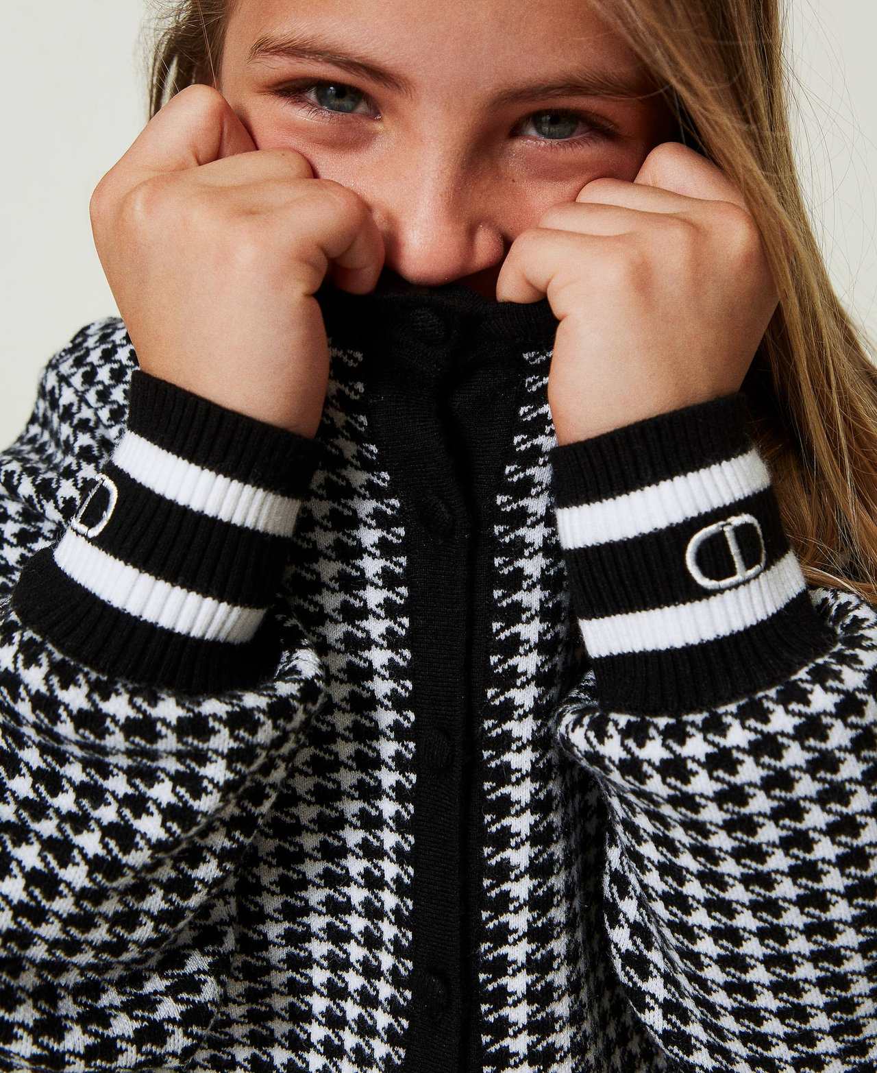 Jacquard knit jacket with houndstooth pattern Girl, White 