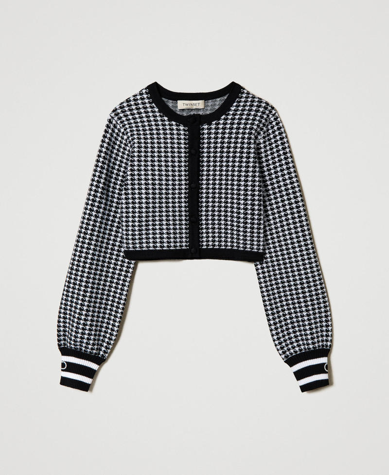 Jacquard knit jacket with houndstooth pattern Bicolour Off White / Black Girl 242GJ3100_02722_0S