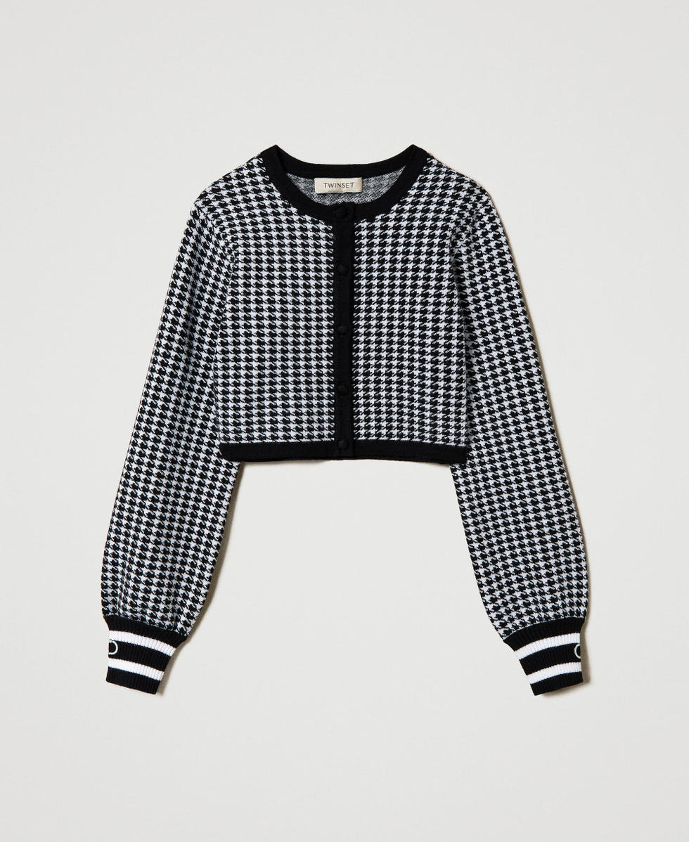 Jacke aus Jacquard-Strick mit Hahnentrittmuster