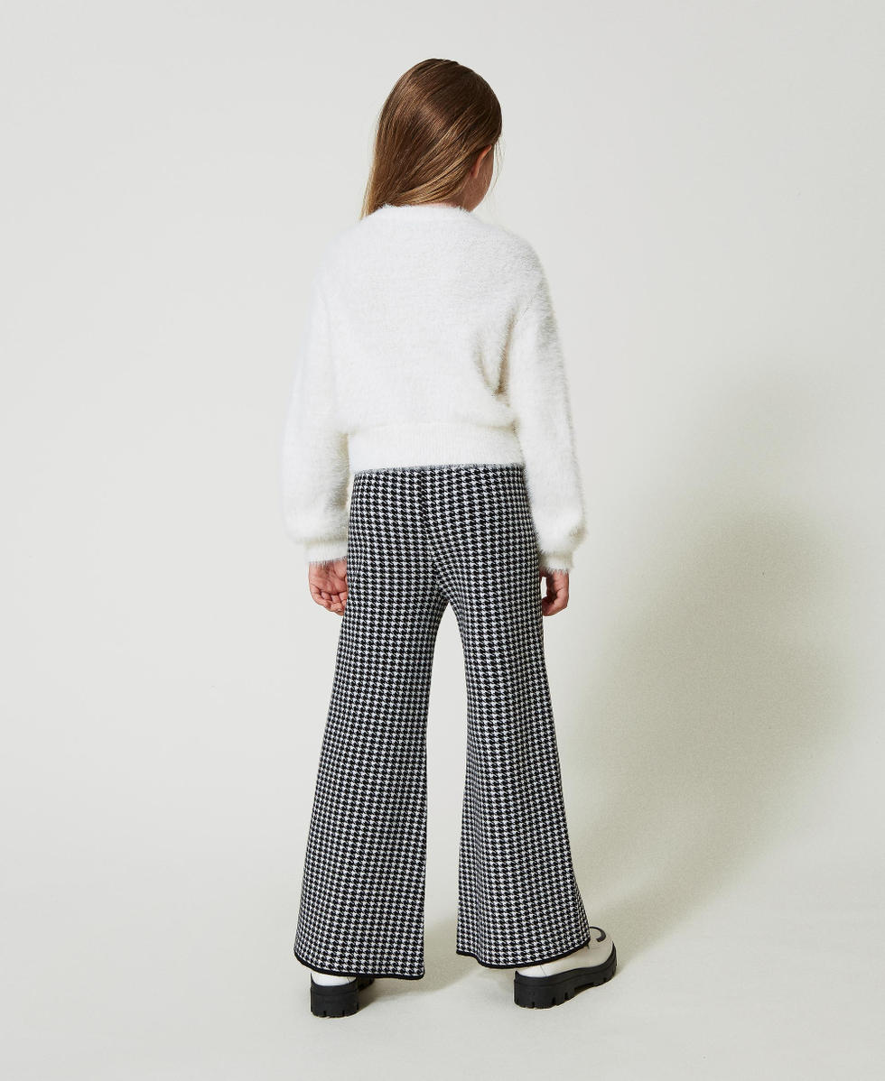 Jacquard knit trousers with houndstooth pattern Bicolour Off White / Black Girl 242GJ3102_02722_03