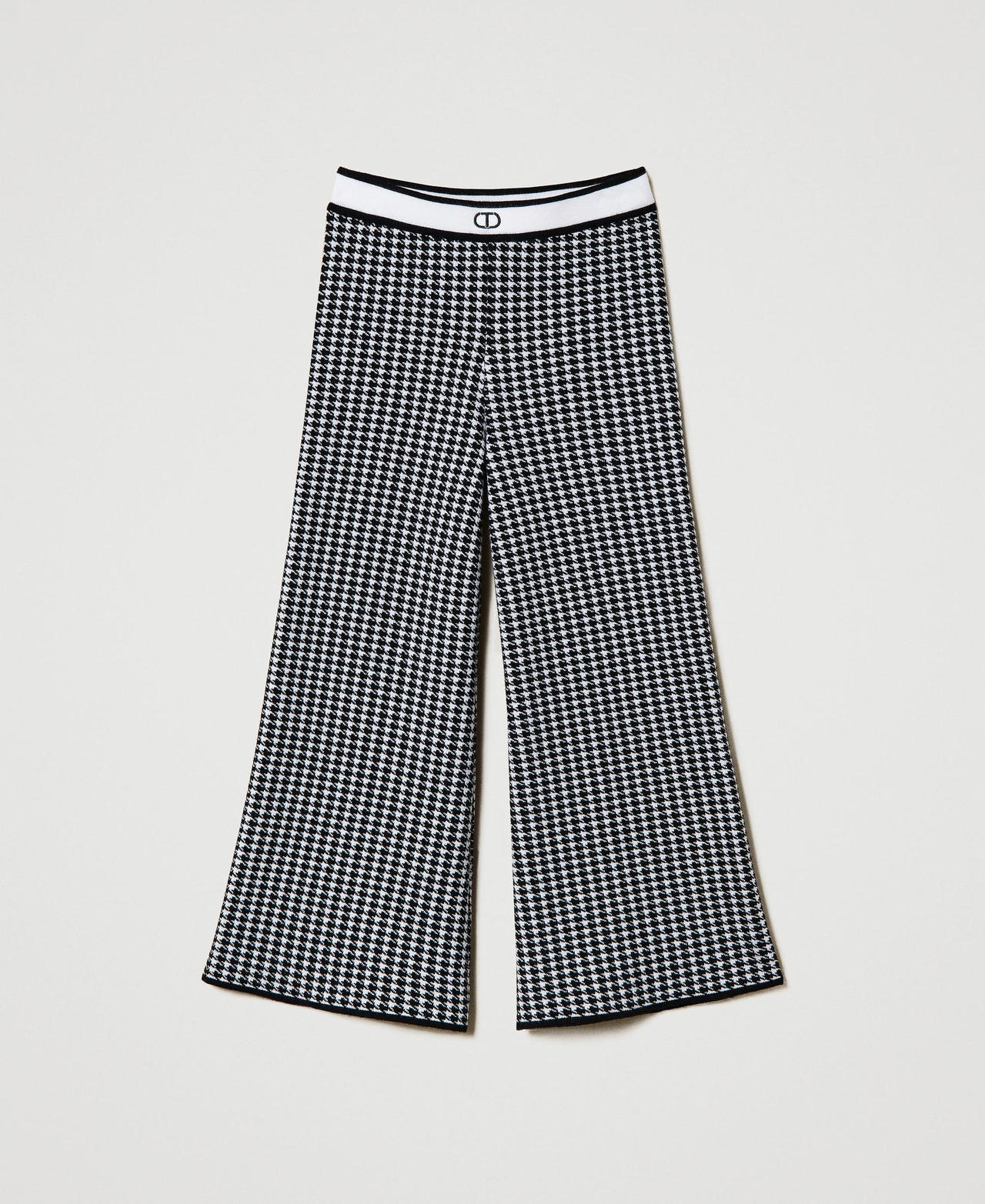 Jacquard knit trousers with houndstooth pattern Bicolour Off White / Black Girl 242GJ3102_02722_0S