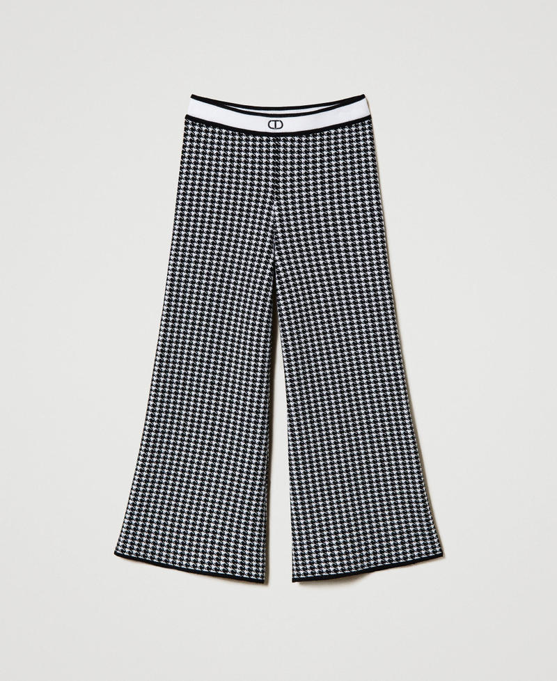 Jacquard knit trousers with houndstooth pattern Bicolour Off White / Black Girl 242GJ3102_02722_0S