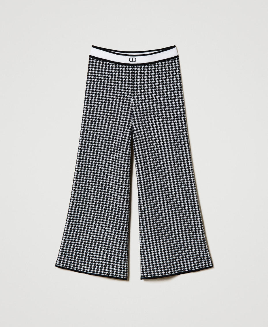 Jacquard knit trousers with houndstooth pattern Bicolour Off White / Black Girl 242GJ3102_02722_S0