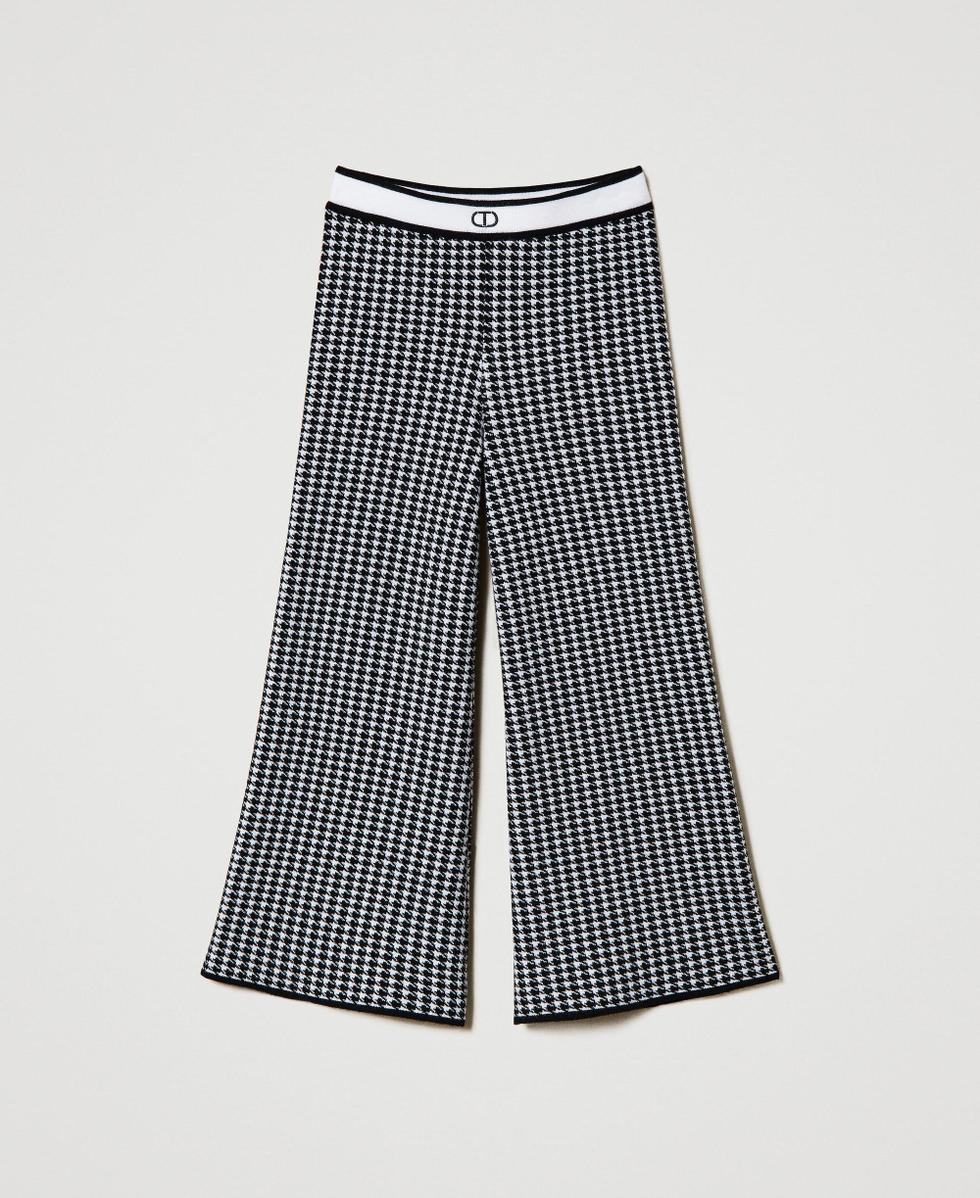Jacquard knit trousers with houndstooth pattern Bicolour Off White / Black Girl 242GJ3102_02722_S0