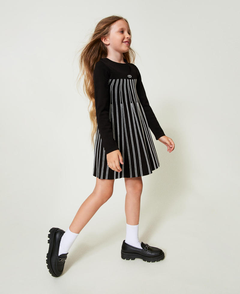 Flexage short knit dress with stripes Bicolour Black / Off White Girl 242GJ3110_02714_02