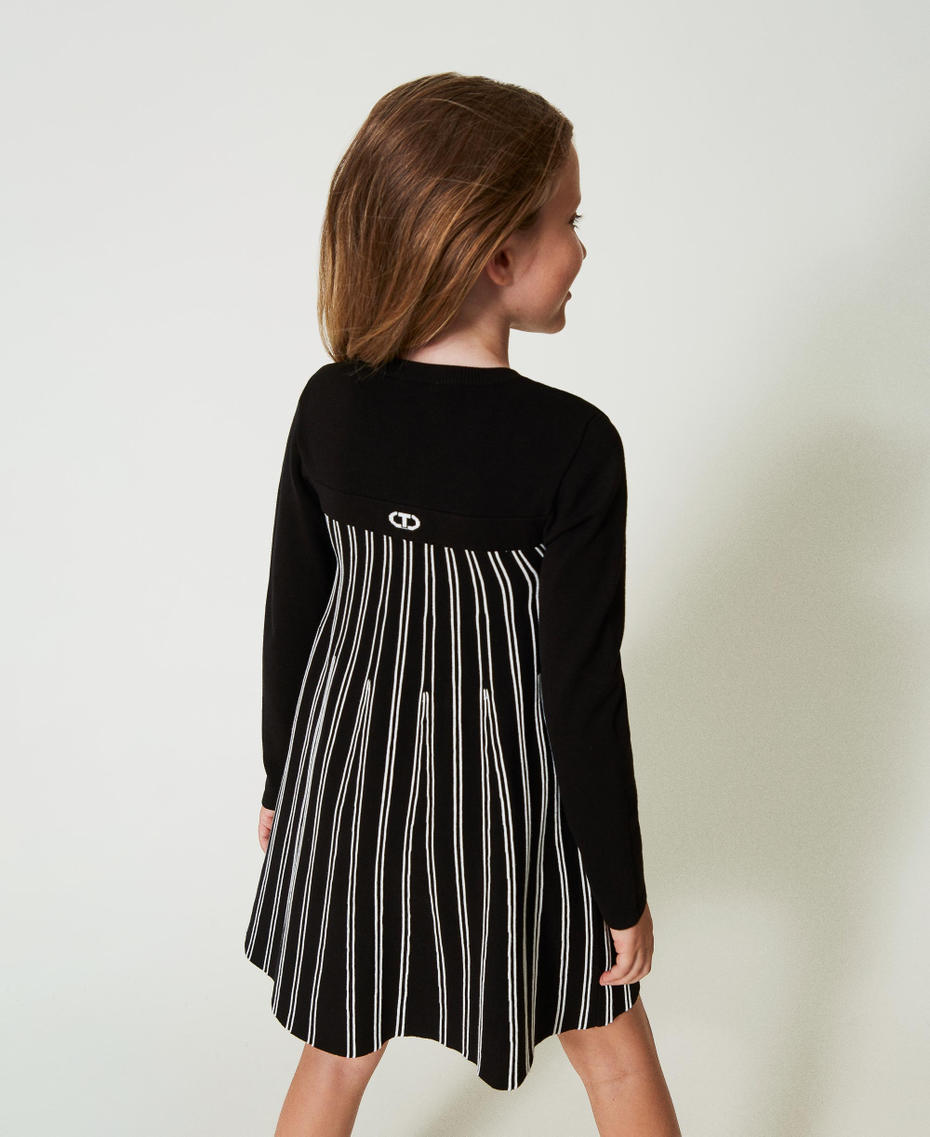 Flexage short knit dress with stripes Bicolour Black / Off White Girl 242GJ3110_02714_03