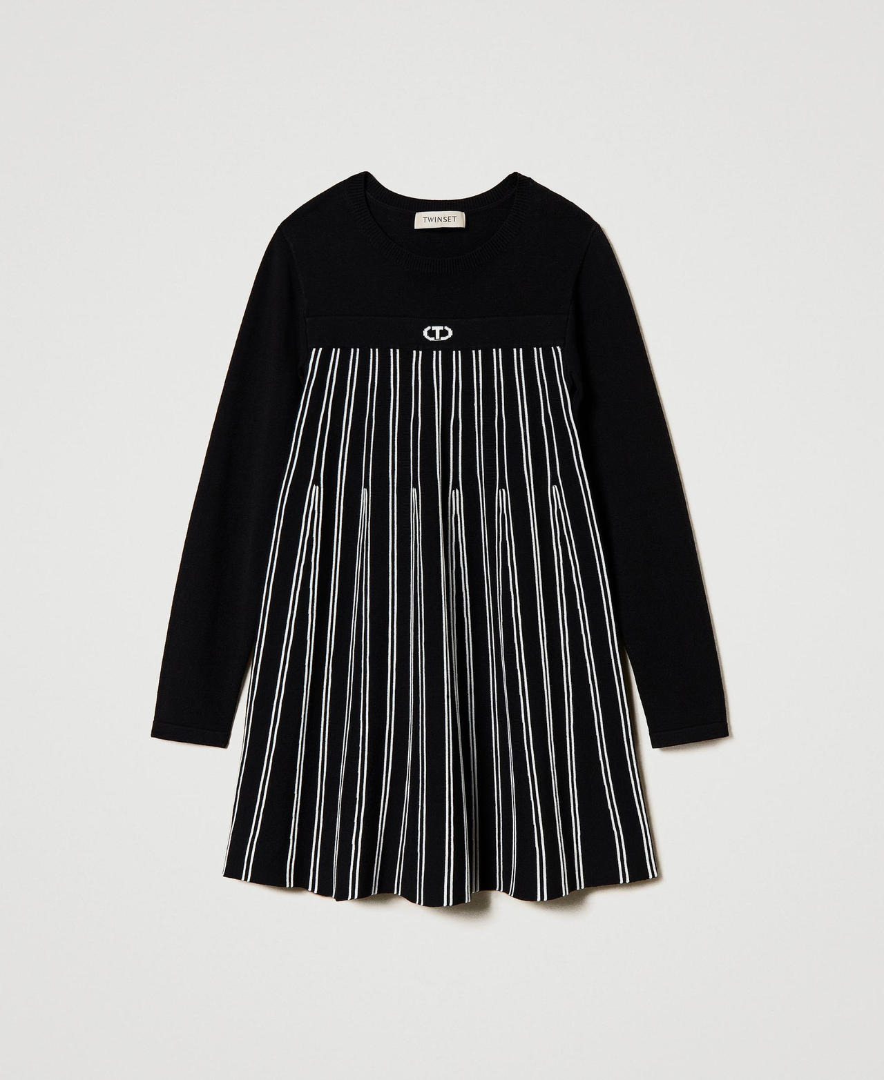 Flexage short knit dress with stripes Bicolour Black / Off White Girl 242GJ3110_02714_0S