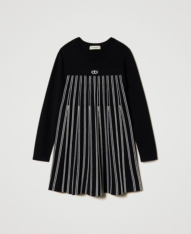 Flexage short knit dress with stripes Bicolour Black / Off White Girl 242GJ3110_02714_S0