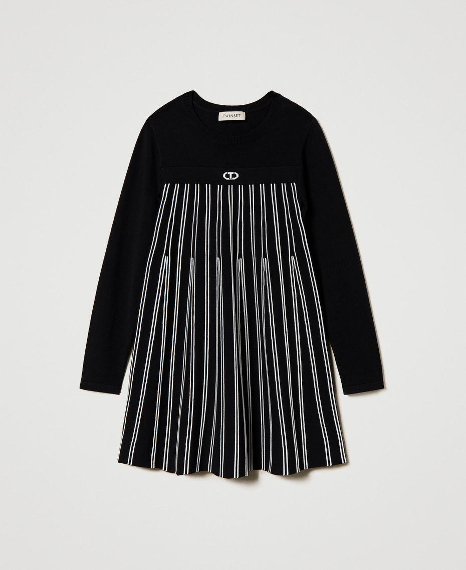 Flexage short knit dress with stripes Bicolour Black / Off White Girl 242GJ3110_02714_S0