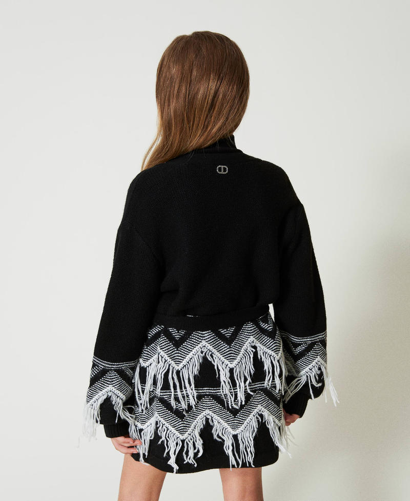 Abrigo de punto de mezcla de lana con flecos