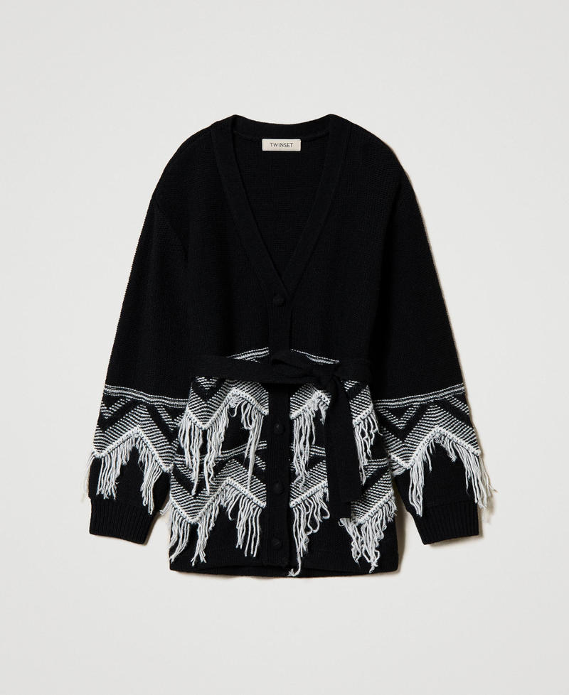 Abrigo de punto de mezcla de lana con flecos