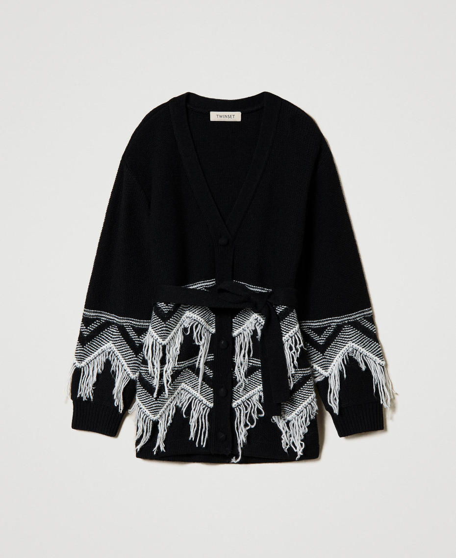 Abrigo de punto de mezcla de lana con flecos