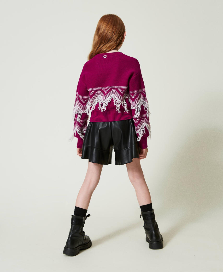 Wool blend jumper with fringes Two-tone Magenta Purple / Off White Girl 242GJ3131_11854_04