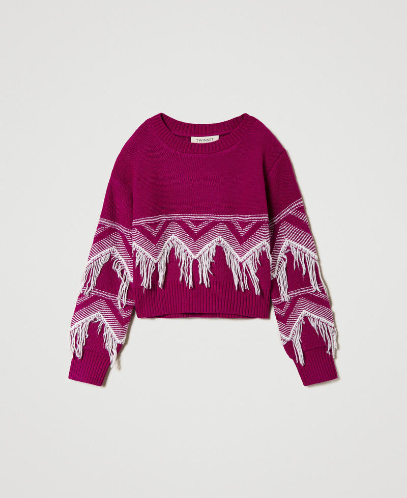 Wool blend jumper with fringes Two-tone Magenta Purple / Off White Girl 242GJ3131_11854_0S