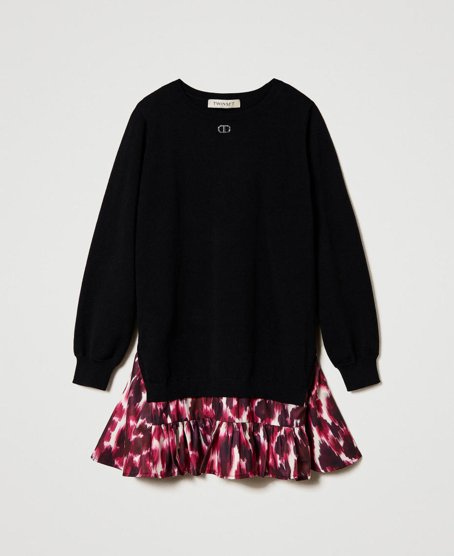 Short knit dress with printed insert