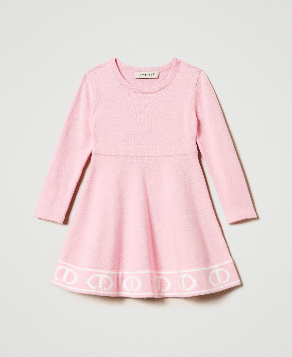 Abito corto in maglia con Oval T jacquard Bicolor Pink Orchid / Off White Bambina 242GJ3162_11837_01