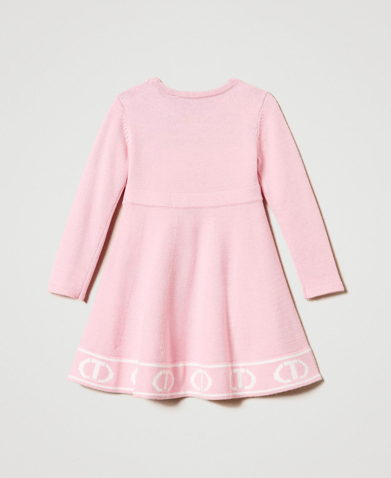 Short knit dress with jacquard Oval T Two-tone Pink Orchid / Off White Girl 242GJ3162_11837_0S