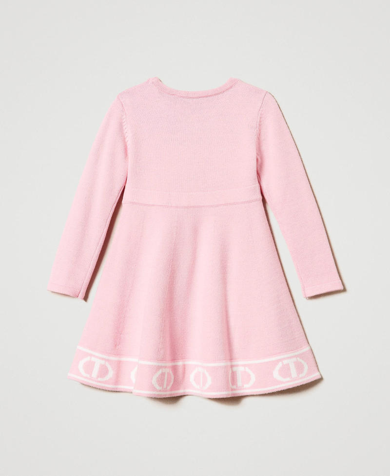 Short knit dress with jacquard Oval T Two-tone Pink Orchid / Off White Girl 242GJ3162_11837_S0