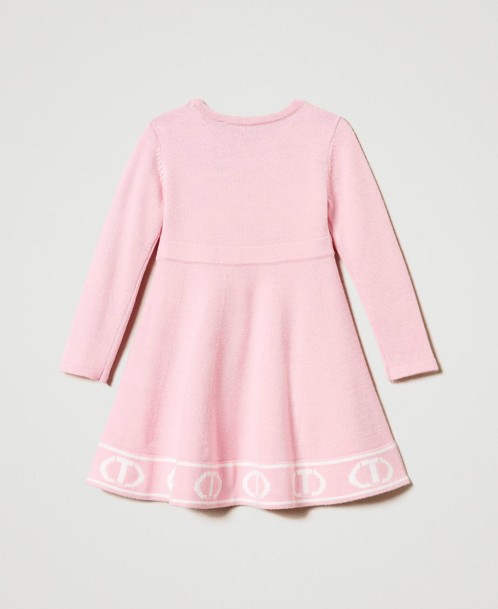 Abito corto in maglia con Oval T jacquard Bicolor Pink Orchid / Off White Bambina 242GJ3162_11837_S0